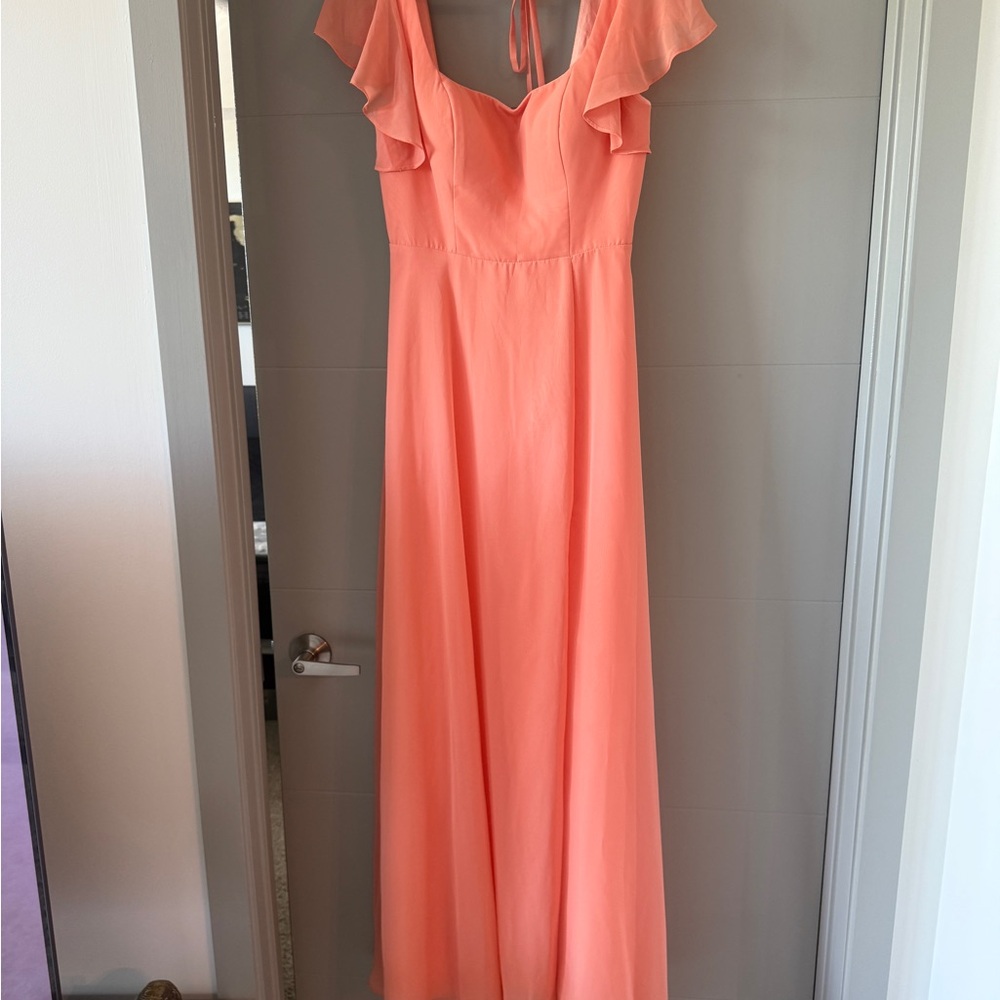 Azazie Coral Ruffle Sleeve Maxi bridesmaid dress
